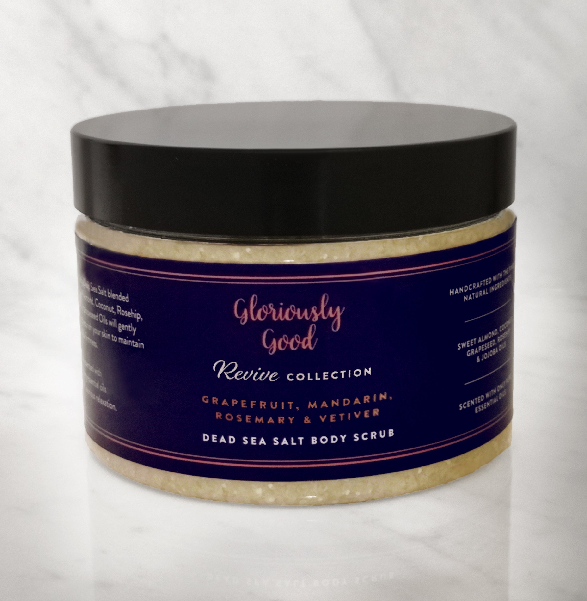Naturlig kroppsskrubb med Döda Havssalt – Grapefrukt, Mandarin, Rosmarin & Vetiver
