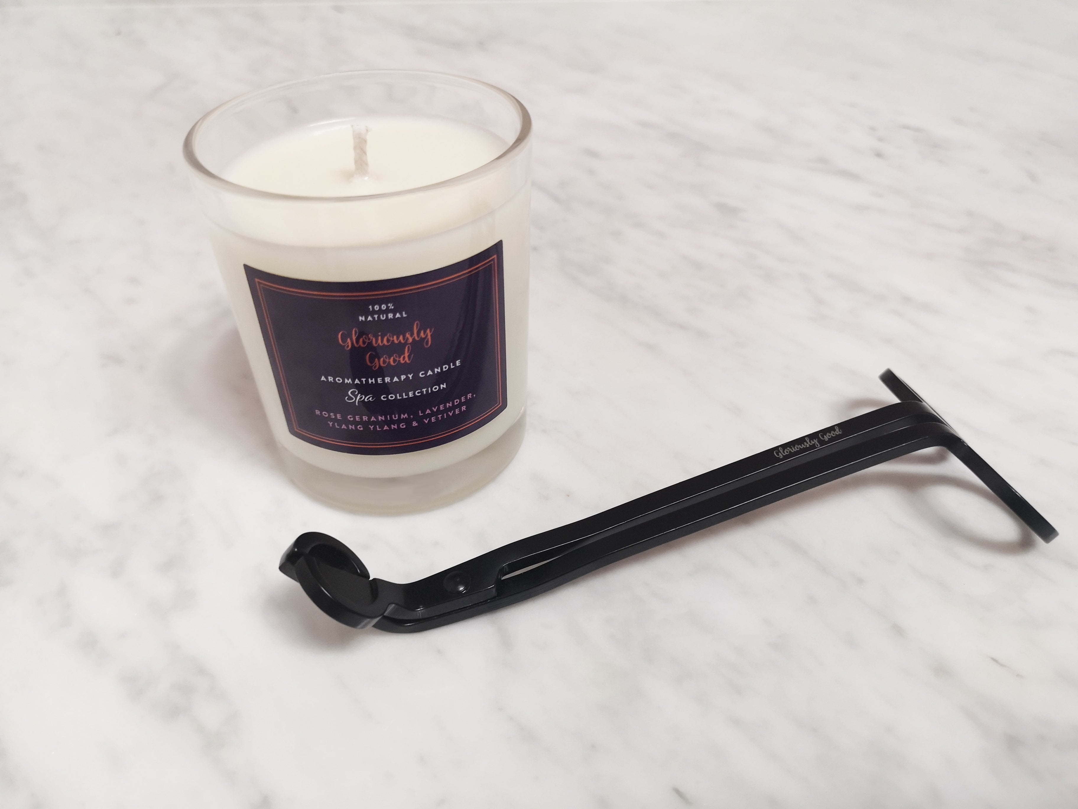Aromaterapiljus med Rosengeranium och Veke-trimmer – Presentset
