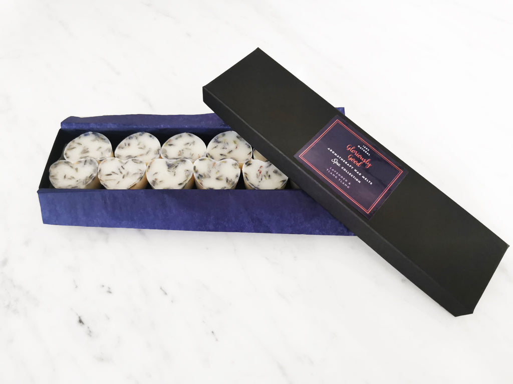 Aromaterapi smältvaxkakor – Lavendel & Ylang Ylang med Lavendelblommor